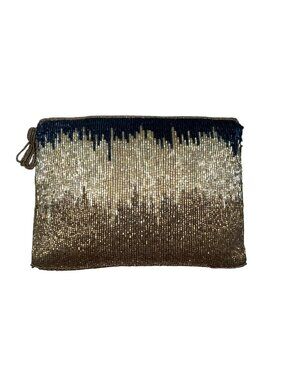 Handmade Women’s Black & Gold Beaded Tassel Zippered Clutch Bag